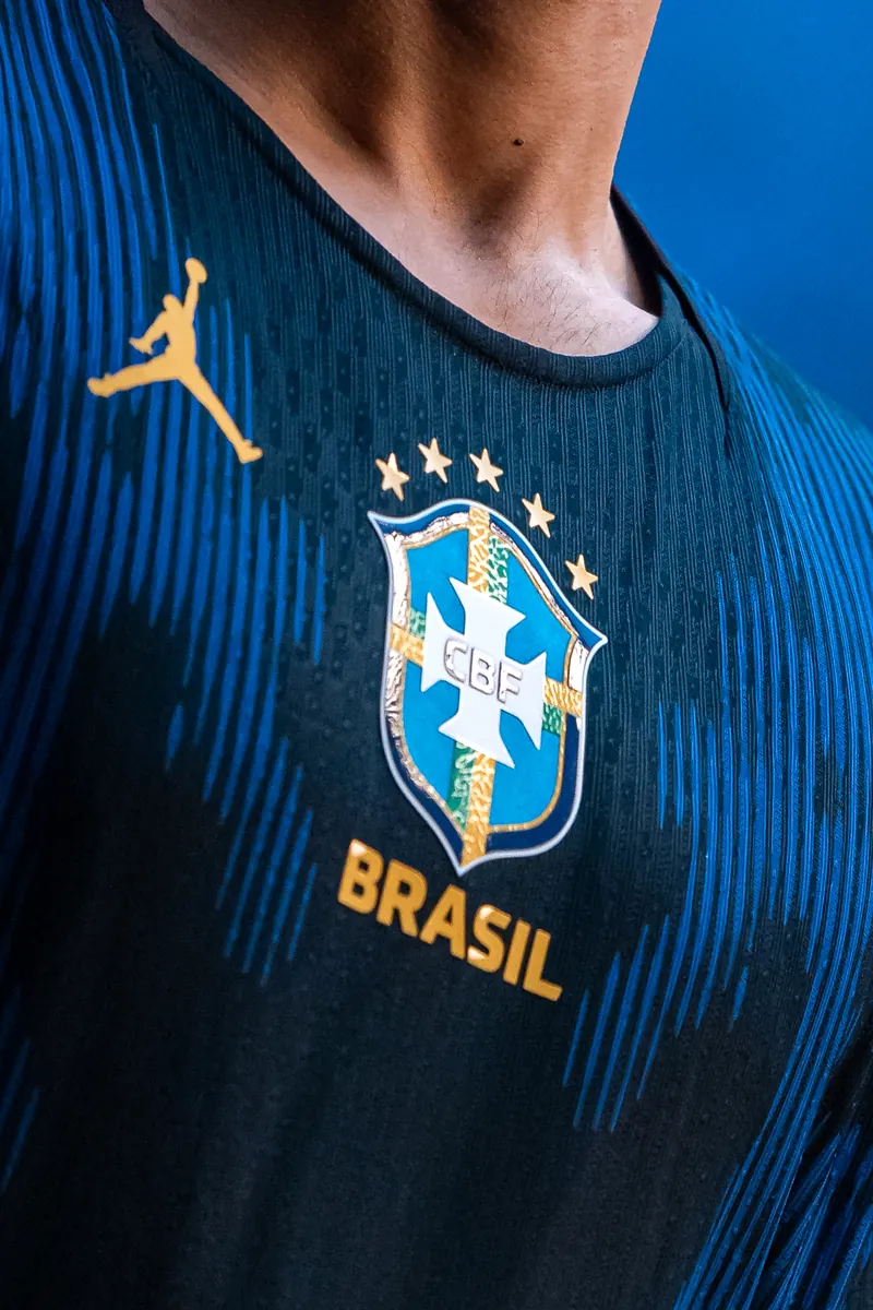 Jumpman logo and CBF crest on the Jordan Brand Brazil kit